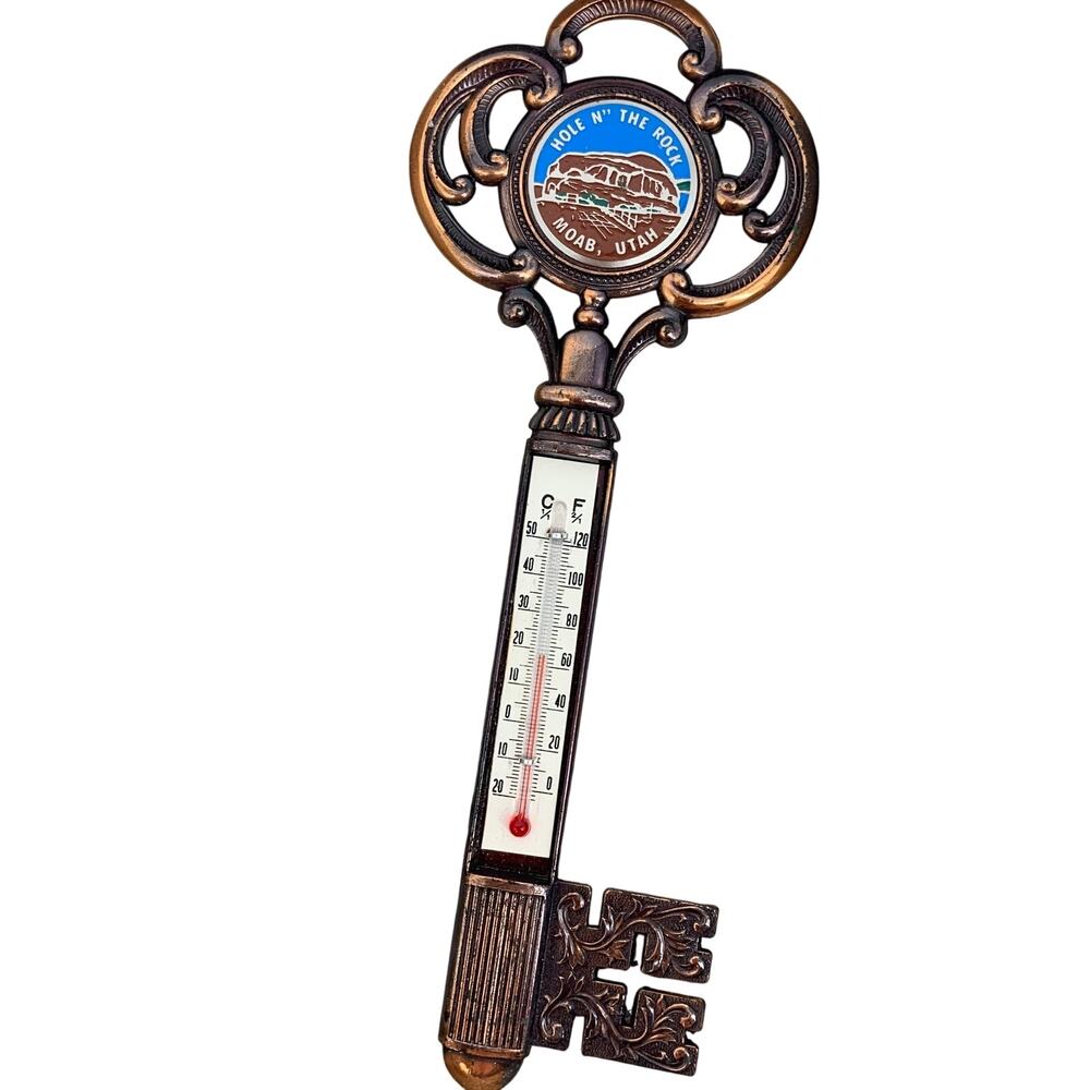 Vintage Souvenir Moab, Utah Cast Metal Skeleton Key Thermometer w/ Box